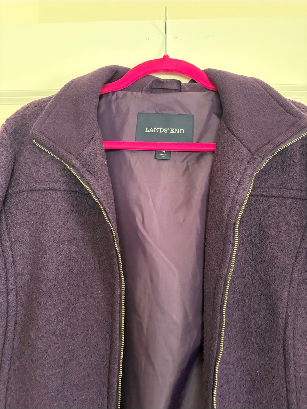 Lands' End Women's Plum Wool-Blend Zip Coat